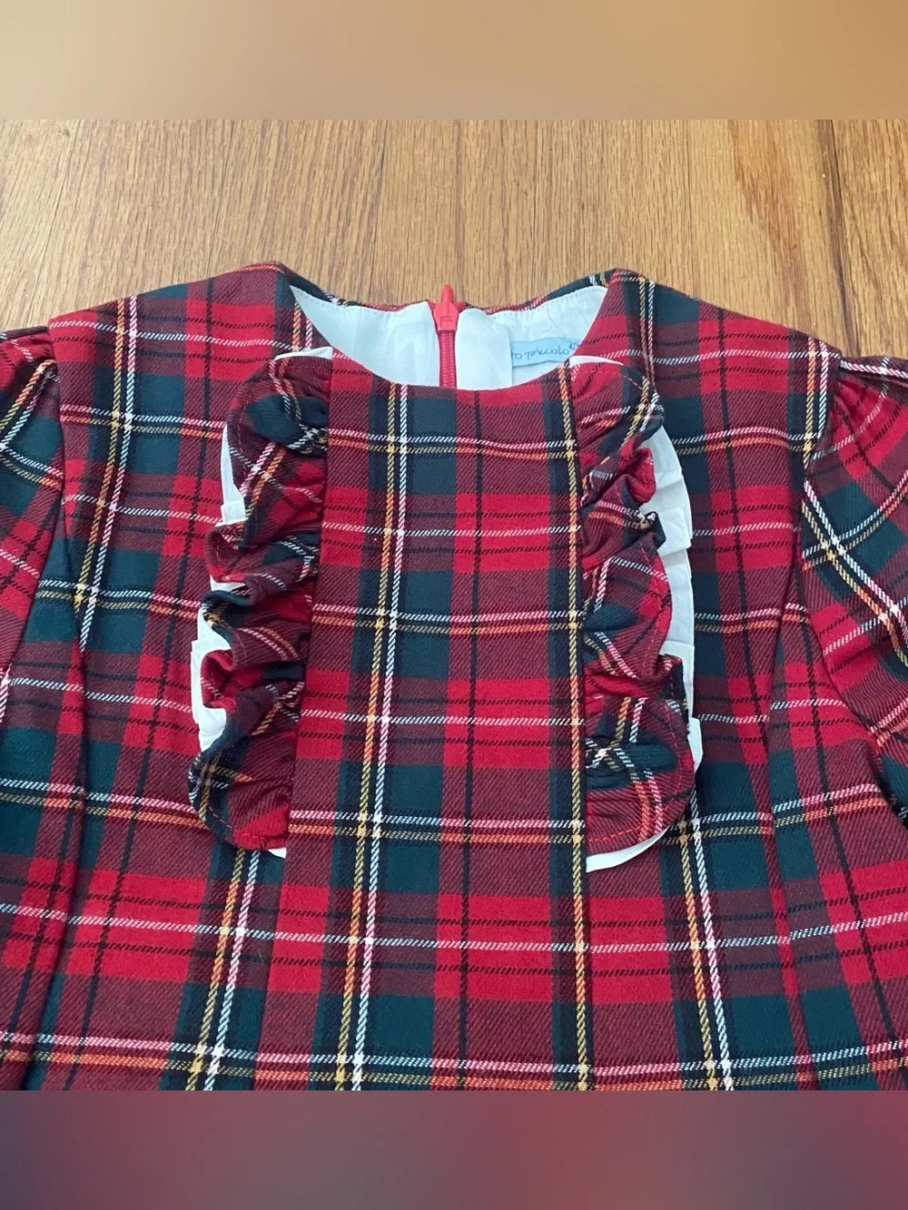 Tutto Piccolo Girls Formal Red Plaid Ruffle Front Dress